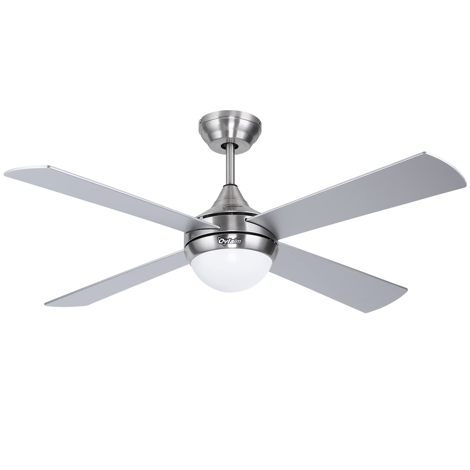 Ovlaim 48" Modern Ceiling Fan with LED Lighting (3 Colors) and Remote Control (6 Speeds), Energy Saving DC Motor, Super Quiet, Suitable for Summer and Winter - Silver