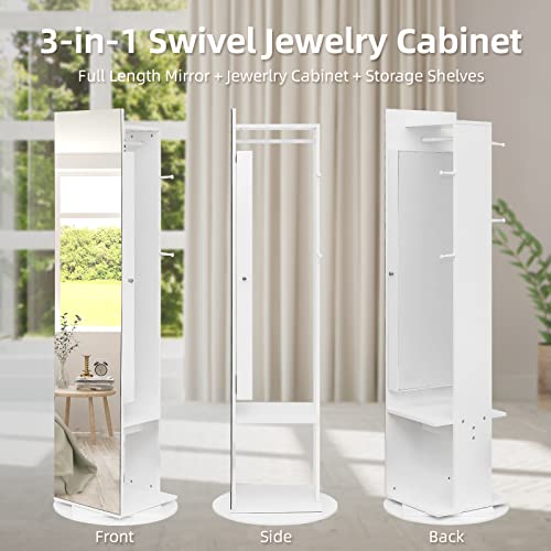 Smart Fendee Jewelry Armoire With Full Length Mirror 360° And Large Capacity Jewelry Organizer Armoire, Lockable Mirror With Jewelry Storage, Coat Rack, Multi Storage Shelves #TOP2