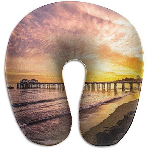 Malibu Beach Pier Stampa al tramonto Cuscino a Forma di U Cuscino per Collo in schiuma di Memoria per viaggio e sollievo Dolore al Collo Cuscini cervicali morbidi Super morbidi