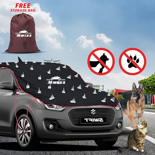 Image of Dog Protection Spike Car Cover for WagonR Bonnet to Roof Easy Installation with 4 Elastic Hook Strap | Anti-Scratch Soft Cotton Inner | Complete Protection from Street Dogs & Monkeys