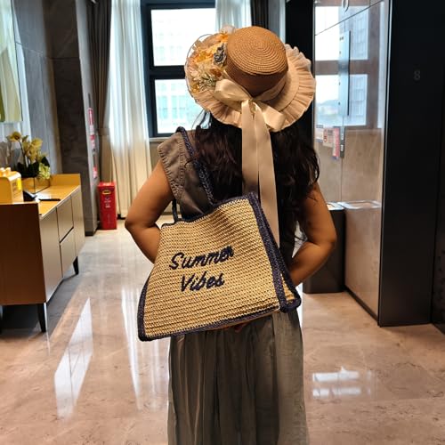 Straw Woven Shoulder Bags for Women Summer Vacation Beach Bag Packable Totes Bag Raffia Handbags3