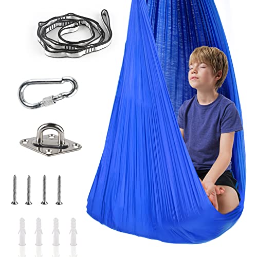 LALAGO Balançoire Thérapeutique,Enfants Intérieur Balançoire Suspendue,Balançoire Élastique Hamacs Fauteuil Suspendu pour Intégration Sensorielle Thérapie Autistique TDAH SPD(150 * 280 cm,Bleu)