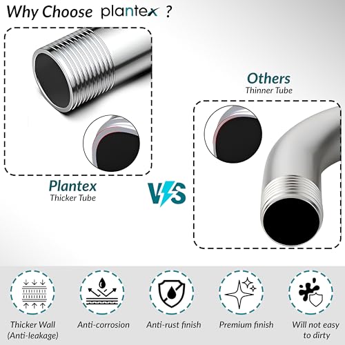 Image of Plantex 11-Inch S-Shaped Shower Arm for Overhead Shower /Stainless Steel Shower Arm Pipe /Wall Mount ShowerArm for Bathroom Fitting with -Inch Thread - Pack of 1 (Chrome)