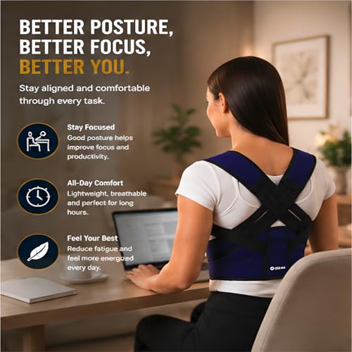 Image of ZEDAN Neoprene Posture Corrector Belt For Men & Women | Spine & Body Posture Correction | Helps in Back Pain, Back Straight & Shoulder Support | Upper & Lower Back Pain Relief | Universal Size - Blue