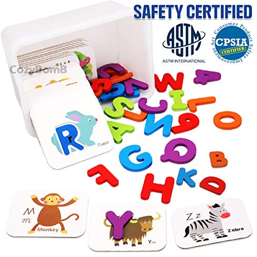 Cozybomb Toddler Alphabet Flash Cards - Preschool Activities Learning Montessori Toys Abc Wooden Letters Jigsaw Numbers Alphabets Puzzles Flashcards For Age 2 3 4 Years Old Educational For Kids Baby #TOP1