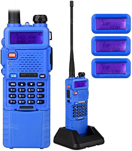 NKTECH UV-5R Plus VHF/UHF Tri-Power High Mid Low 8W/4W/1W Dual Band 136-174/400-520MHz Ham Two Way Radio Walkie Talkie with BL-5L 3800mAh 7.4V Liion Battery Accessories Blue