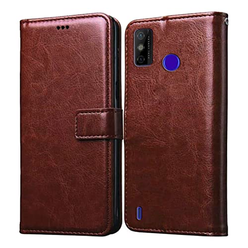 Image of Flip Cover Compatible with Tecno Spark 6 Go | Premium Leather Finish | Inbuilt Pockets & Stand | Flip Cover Back Case for Tecno Spark 6 Go (Brown)