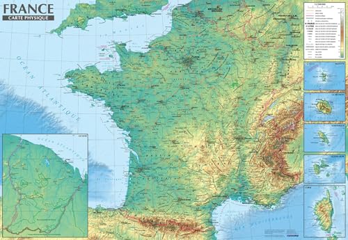 France 1/2.200.000 - carte administrative et physique (sans barres alu) 67 × 47 cm