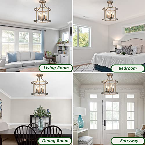 Capslpad 4-Light Farmhouse Semi Flush Mount Ceiling Light Fixture,Brushed Nickel Industrial Ceiling Light E12 Base Metal Rustic Chandelier Lighting For Dining Room Kitchen Bedroom Hallway Entryway #TOP5