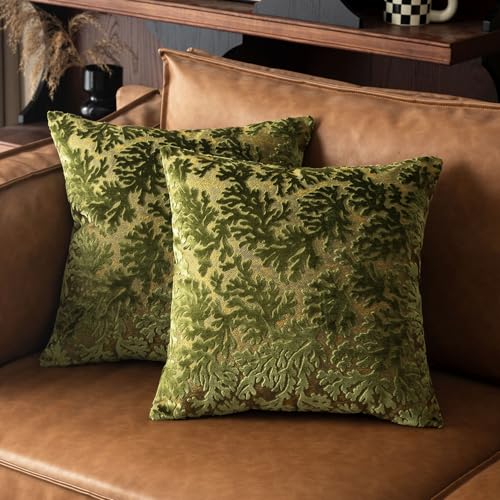 Velvet Throw Pillow Covers 20x20 Inch - Olive Green Textured