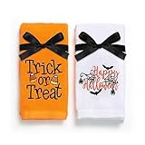 Maracco Halloween Hand Towels 100% Cotton Embroidered Trick or Treat Happy Halloween, Bathroom Kitchen Dish Towels Gift 14x29 Inch Set of 2