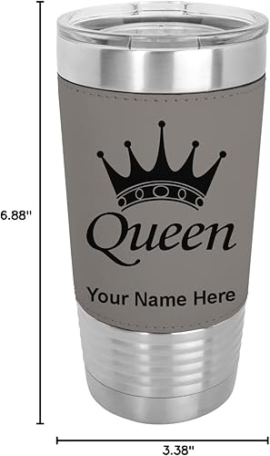 Miniatura 9 de LaserGram Vaso aislado al vacío de 20 onzas corona Queen grabado personalizado incluido piel sintética gris