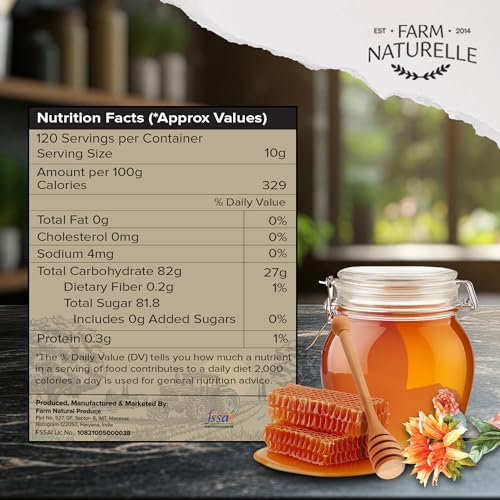 Image of Farm Naturelle Raw Jungle Honey 1200g| Glass Bottle | 100% Pure Unprocessed & Natural Honey | Ayurvedic & Rich in Vitamins and Minerals | Helps Boost Immunity