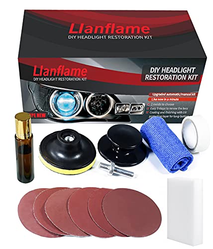 LIanflame Headlight Restoration Kit, Manual & Automatic Headlight Cleaner, Polish Headlight Lens Restore Cleaner with UV Protection - 3 Easy Steps Headlight Cleaning Kit for Long Lasting Protectionâ€¦