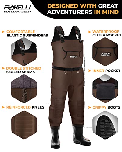 Image of Foxelli Chest Waders, Waterproof 4mm Neoprene Hunting & Fishing Waders for Men & Women with Boots