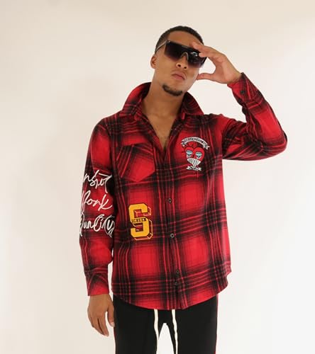 Image of SCREENSHOT Shacket 3202 Mens Casual Plaid Flannel Shacket Shirt Jacket Button Down Long Sleeve