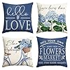 Avoin colorlife hello love blue hydrangea bicycle throw pillow covers 18 x 18 inch flowers summer spring mothers day cushion case for sofa couch set of 4  urban country home decor