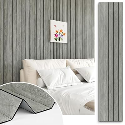 STICKEEP Grey Wood Wall Slat Panels Peel and Stick 3D Fluted Wood Panels