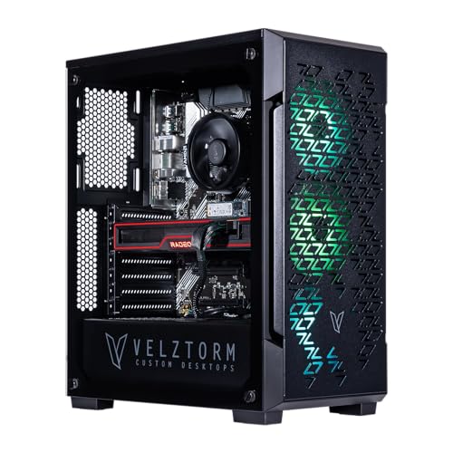Velztorm Fultix Custom Built Gaming Desktop PC (AMD Ryzen 5-5500, AMD Radeon RX 9060 XT, 64GB DDR4, 2TB PCIe SSD, 750W PSU, WiFi 4, Bluetooth 4.2, RJ-45, HDMI, Win 11 Home)