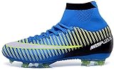 Vvtty atmungsaktive High Top Fußballschuhe mit Stollen für Jungen / Mädchen, Fußballschuhe / Schnürschuhe, Blau - blau - Größe: 42 1/3 EU