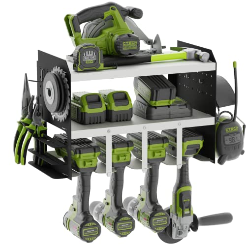 Power Tool Organizer Wall Shelves Rack - Drill Organizer Wall Mount - Workshop Battery Shelf For Pegboard - Toolbox Drill Holder - Power Tool Battery Charging Station And Storage - Garage Organization #TOP2