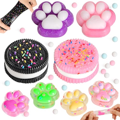 2 Piezas Squishy Biscuit Stress Relief Toy y 4pcs Pata de Gato Antiestrés, Squishy Juguetes 8Piezas,Soft Squishies Squeeze Toys,Juguetes Antiestrés para Autismo Jugar Accesorios Ninos y Adultos