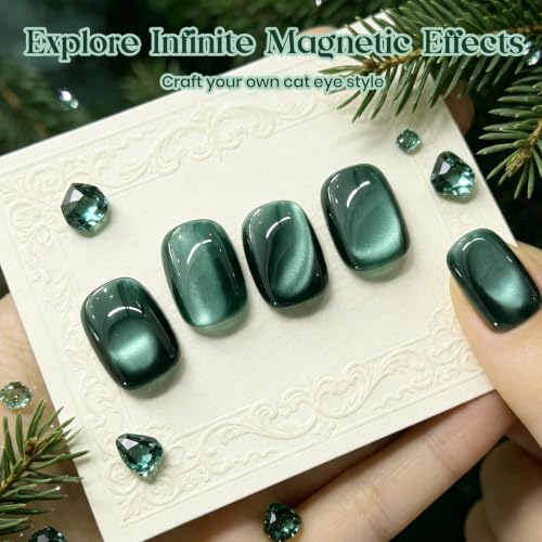 Image of Beetles Emerald Green Cat Eye Gel Polish, 15ml Glass Magnetic Nail Gel