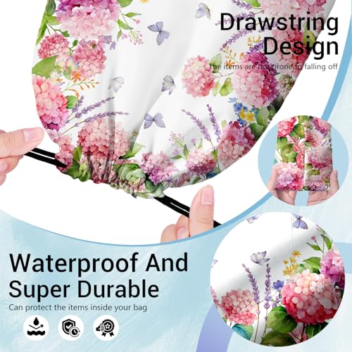 Image of Grip Bags Hydrangea Flower Pink Butterfly Drawstring Pouch for Gym Gymnasts
