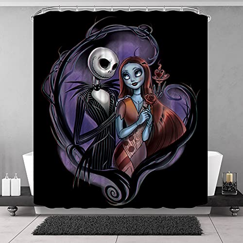 DDS-Dudes Nightmare Before Christmas Zombie Bride Jack Shower Curtain Kids Bathroom Halloween Decor with 12 Curtain Hooks for Bathroom, Waterproof 71 x 71 inch (SC-02)
