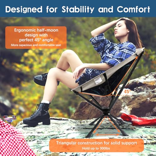 Image of Raynesys Portable Camping Chair 1 Pack, 8 Seconds Quick Setup Folding Camping Chair, Flexible 360 Rotation, 3.8Lb Lightweight Travel Chairs for Easy Carry to Hiking, Sporting, Beach, Khaki