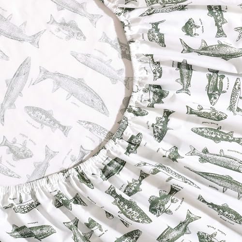 Image of Eddie Bauer - Full Sheet Set with Fitted Sheet & Pillowcases, 100% Cotton Percale Bedding, Crisp & Cool, Dorm Room Essentials, Wes Fish Green