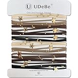 UDeBe 10 Packs Star Hair Ties with Gold Beads – Thin Elastic Ponytail Holders Hair Accessories for Women