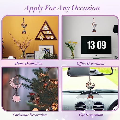 CrystalTears Green Aventurine Crystal Hanging Ornament Handmade Tree Life Wrapped Moon Healing Crystal Stones Car Rearview Mirror Hanging Acceissories Wall Home Decor Crystal Gift for Christmas - Image 3