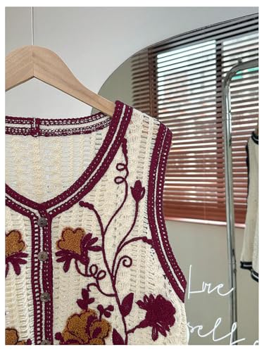 Image of GORGLITTER Women's Embroidered Floral Crochet Vest Button Crop Summer Cowgirl Western Top Rodeo Country Concert Outfits