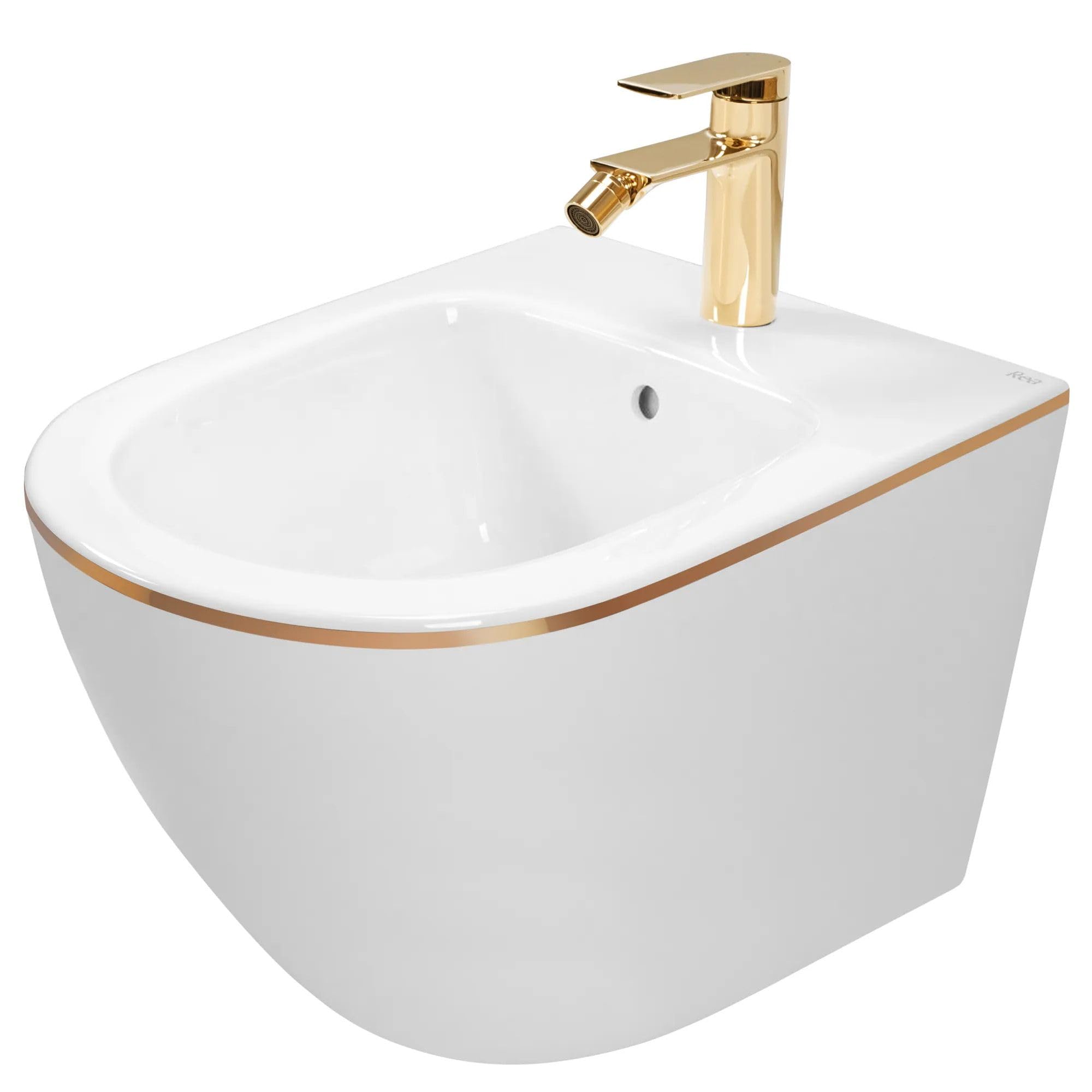 Rea - Carlo Mini Bidet Sospeso Bidet Sospeso in Ceramica Bordo Oro Bianco per Bagno 49,5 x 37 x 32,5 cm (Bianco)