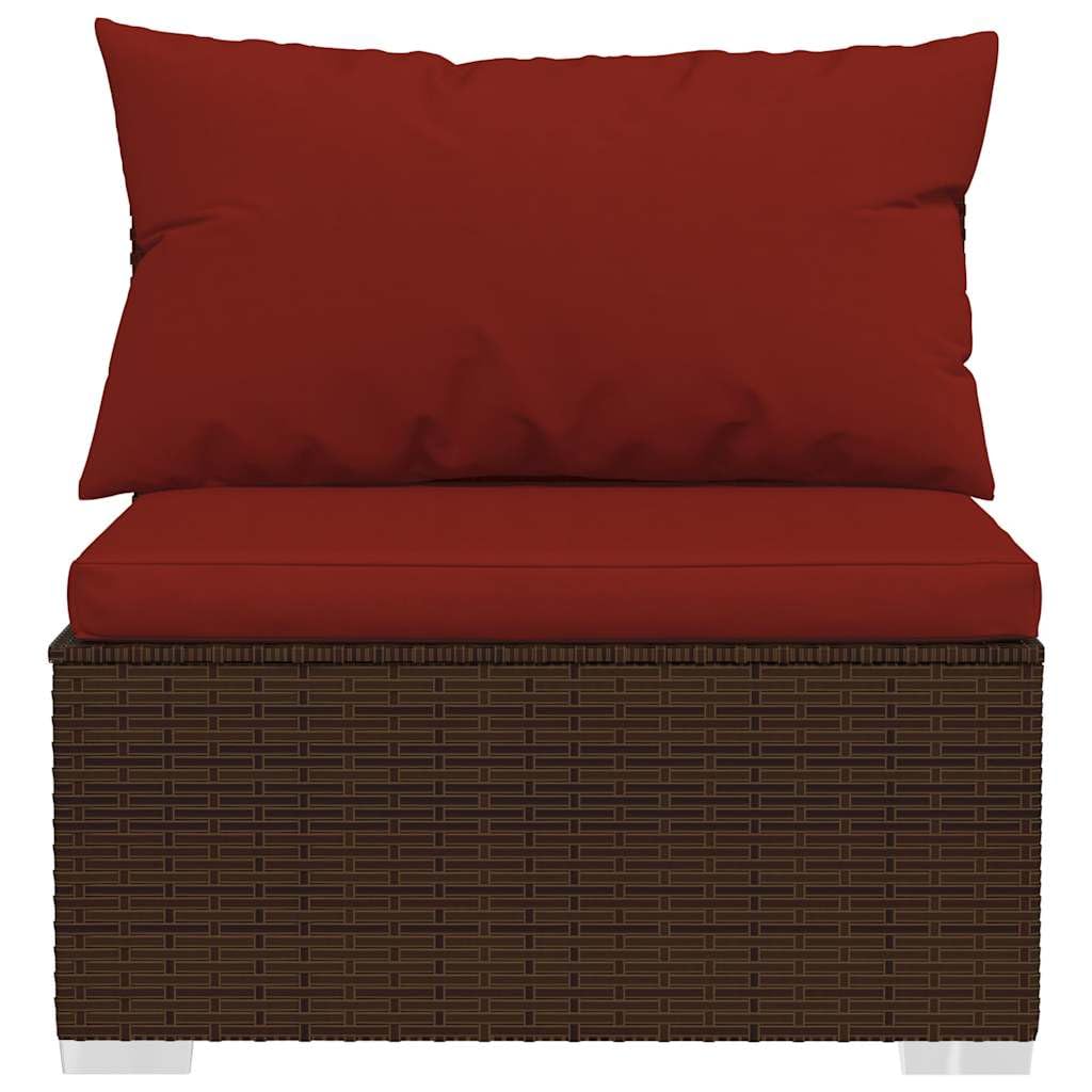 9-częściowy zestaw wypoczynkowy ogrodowy z poduszkami, modułowa sofa outdoorowa z rattanu PE w kolorze brązowym, malowana proszkowo rama stalowa, hydrofobowa tapicerka, chromowane nóżki z