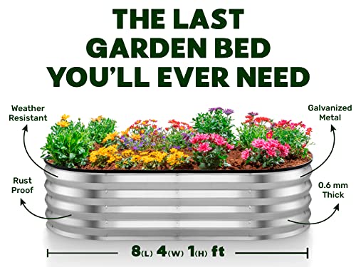 Galvanized Raised Garden Bed Outdoor // 8×4×1 Ft Planter Boxes Raised Beds For Outdoor Plants, Vegetables, Gardening // Large Metal Raised Garden Bed Kit (Silver) // Patent Pending Tool-Free Assembly #TOP4