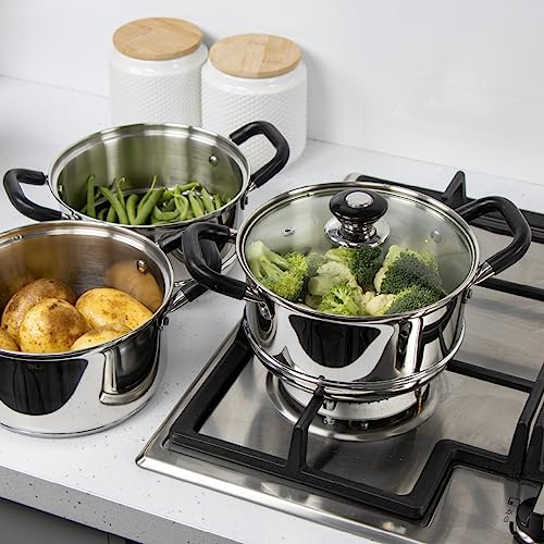 Blackmoor 69849 3-Tiered Food Steamer with 2.3L Capacity/Stainless Steel/Tempered Glass Lid with Steam Vent/Cool Touch Handles/All Hob Types Including Induction - Image 5