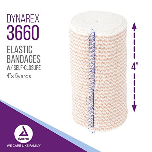 Dynarex Elastic Bandages With Self-Closure, 4" X 5 Yds, Provides Compression For Injuries, Made From Polyester, Cotton, And Spandex, Non-Sterile And Latex-Free, 10 Rolls Of Dynarex Elastic Bandages #TOP1