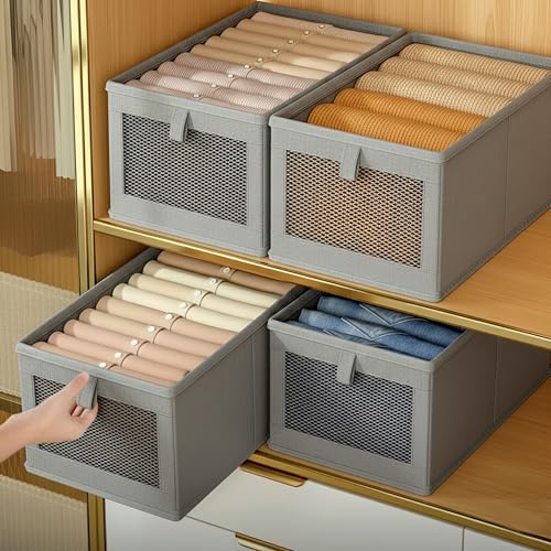 Image of JD FRESH Foldable Cloth Cover Storage Box /Wardrobe Clothes Organizer /Storage Basket /Space Saving Storage /Collapsible Clothes Organizer /Cupboard Storage Boxes for Shirts, Pants(Grey Pack of 2)