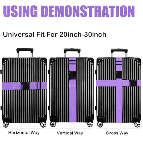 Image of Luggage Straps for Suitcases TSA Approved-2 Pack Bright Personalized Luggage Belt Strap for Suitcase /Carry On Bag Luggage Accessories for Travel (Violet)