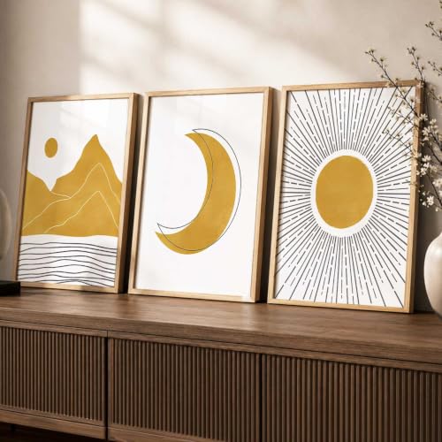 Image of kotart Home Decor Boho Painting Decorative Wall Art | Aesthetic poster With Frame For Living Room Bed Room Hotel Wall Decor Digital Reprint Set of 3 (35x37 Inch)