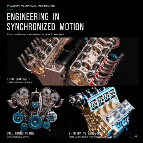 Image of TECHING Metal V8 Engine Model Kit that Works