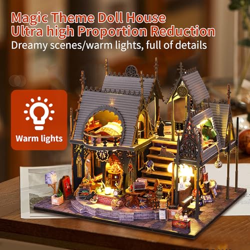 CRIOLPO Miniatura casa delle Bambole, Fai da Te Kit di Dollhouse di Legno, DIY Casa delle Bambole in Legno Majestic Mansion con Accessori e Mobili Book Nook Kit(La casa magica di Luna)