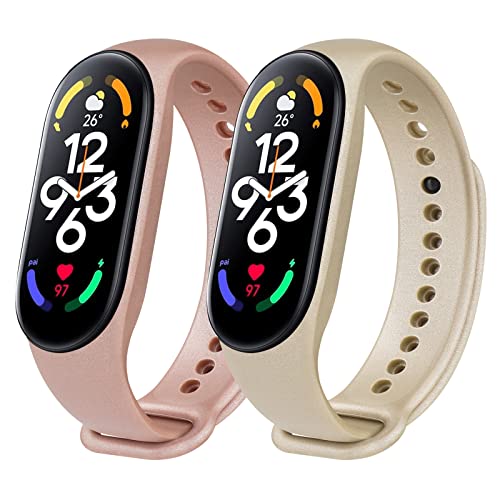 Yisica 2Pack Correa para Xiaomi Mi Band 7,Coloridos Recambio Suave Silicona Pulseras de Repuesto para Xiaomi Mi Smart Band 7(Oro Rosa/Oro) Cover