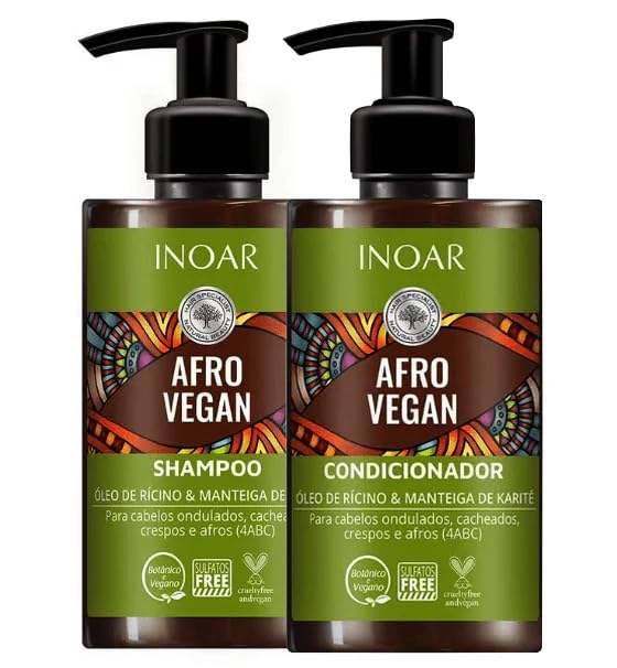 INOAR Set champú y acondicionador afro vegano con aceite de ricino y manteca de karité
