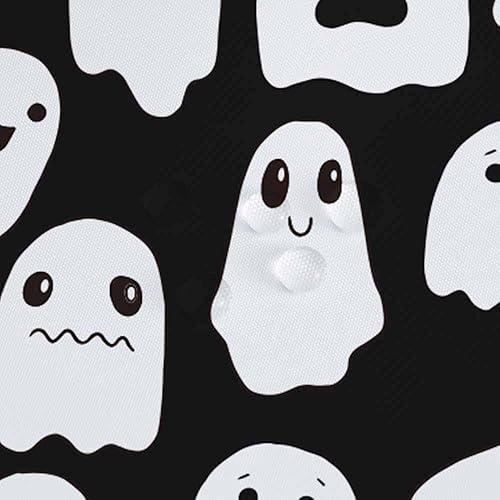 Miniatura 6 de SHENGJUN Cortina de ducha fantasma de Halloween de 72 x 72 pulgadas, espeluznante y divertida, iconos de fantasmas de dibujos animados, tela blanca