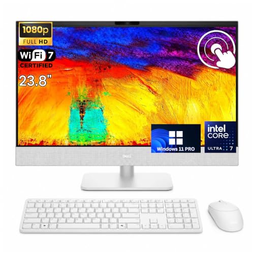 Image of Dell 24 All in One Desktop Computer Intel Ultra 7, 16GB DDR5-5600, 1TB SSD | 23.8-inch FHD Touchscreen, Intel Ultra 7 355(8-Cores), Pen Support, Win 11 Pro, Wi-Fi 7, BT 6, Copilot+ PC, w /KB and Mouse