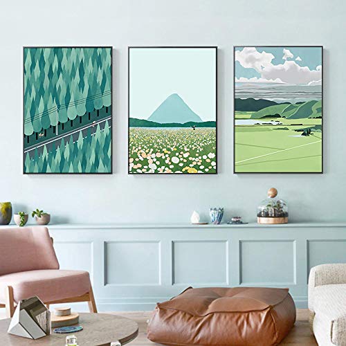 Champ de blé image décorative triptyque sur toile sans cadre 70x100cm
