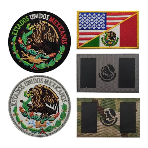 Mexican Flag Patch, 5PCS Mexico Eagle Patches for Vest, Molle Military Patches for Army Tactical Backpack & Jackets with Loops and Hook (5PCS)